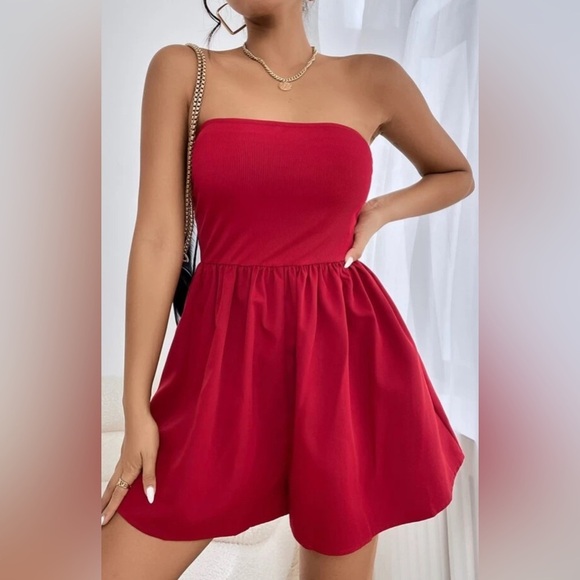 SHEIN Pants - Shein Red Tube Top Backless Romper - Size Medium Lightweight Summer Vacation